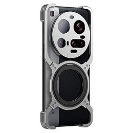 Pouzdro pro Xiaomi 15 Ultra, Kickstand Bumper, s krytem objektivu, pro MagSafe, stříbrné