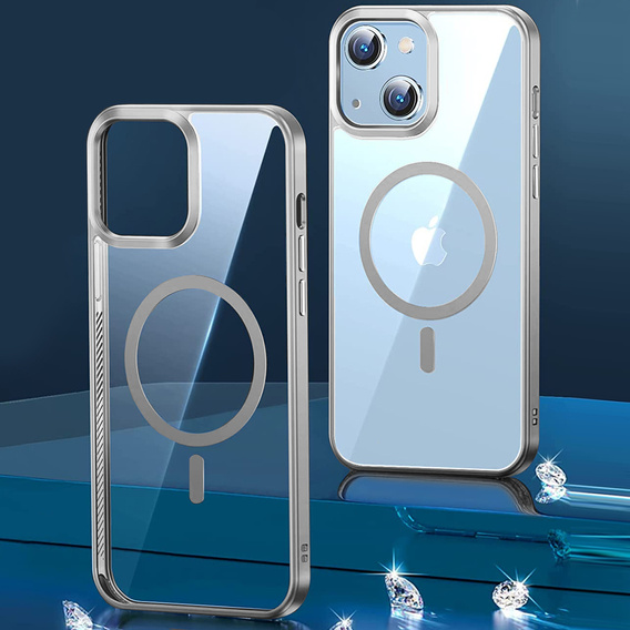 Pouzdro pro iPhone 14, ERBORD Hybrid MagSafe Case, stříbrné