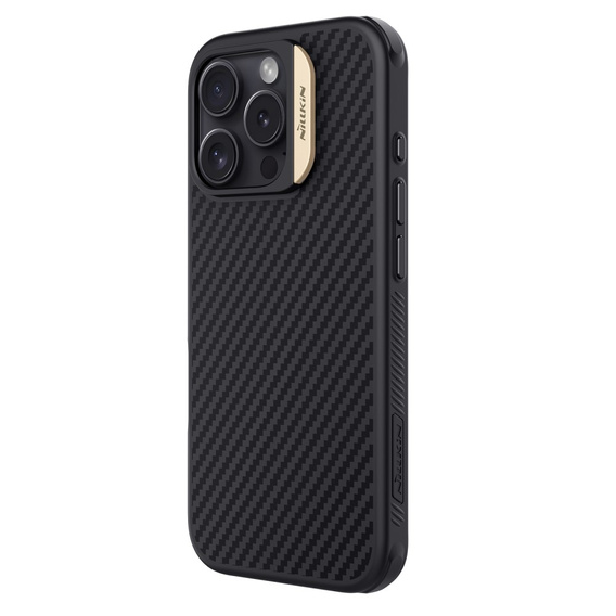Pouzdro pro iPhone 16 Pro, pancéřované Nillkin, Carbon Fiber, pro Magsafe, zlaté