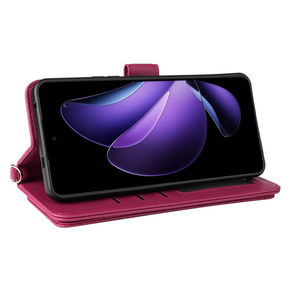 Flipové pouzdro pro Oppo Reno 13F 5G, Crossbody Leather Wallet, kaštanové