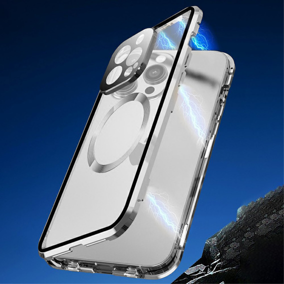 Magnetické pouzdro Dual Glass MagSafe pro iPhone 15 Pro Max, stříbrné