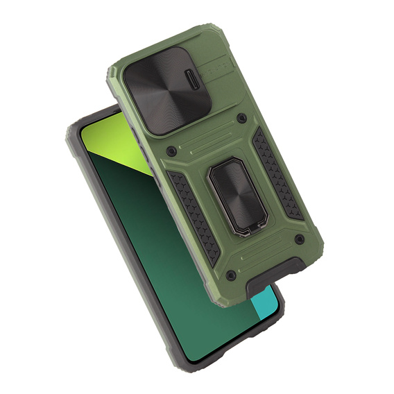 Pancéřové pouzdro pro Xiaomi Redmi Note 13 Pro 5G, CamShield Slide, zelené + tvrzené sklo 9H