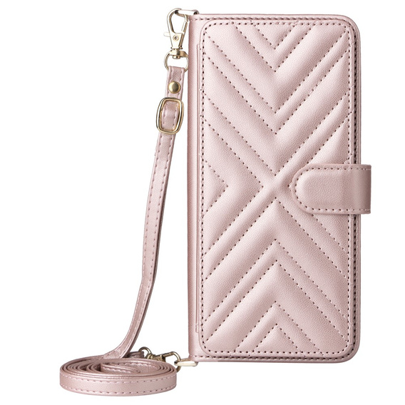 Flipové pouzdro pro Realme 14 Pro+ 5G, Crossbody Leather Wallet, růžové rose gold