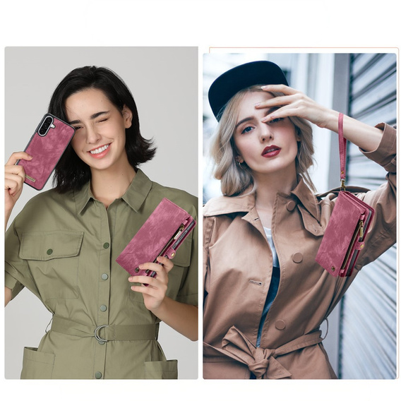 CASEME pouzdro pro Samsung Galaxy A56 5G, Retro Leather Wallet, s páskem, červené