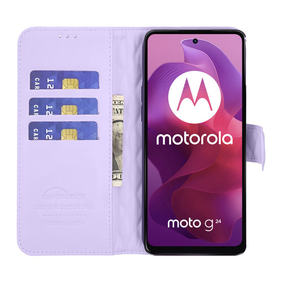 Pouzdro s klopou pro Motorola Moto G24 / G24 Power / G04, Rhombus Crossbody Leather, fialové