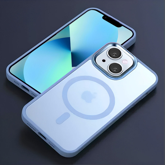 Pouzdro pro iPhone 13, pro MagSafe, ERBORD Matt Case, modrý + sklo na displej