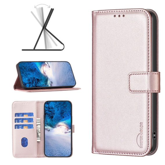 Klopové pouzdro pro Samsung Galaxy A25 5G, BINFEN Wallet, růžové rose gold  + 9H sklo 