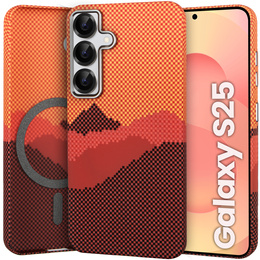 Pouzdro pro Samsung Galaxy S25, Carbon Fiber MagSafe, oranžové