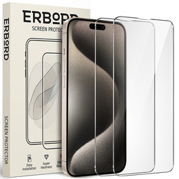 2x tvrzené sklo pro iPhone 15 Pro Max, ERBORD 9H Hard Glass na displeji