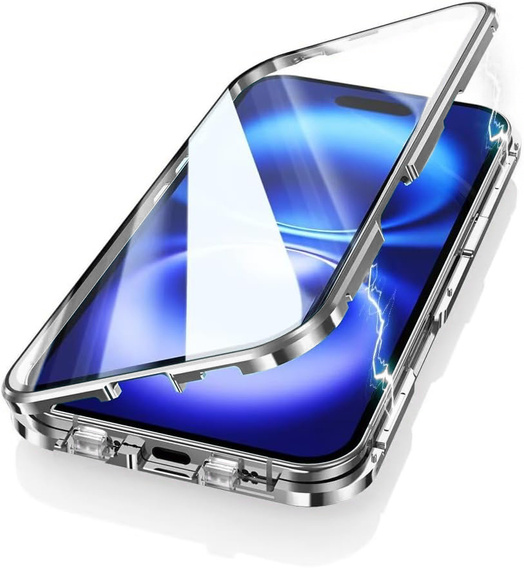 Magnetické pouzdro Dual Glass MagSafe pro iPhone 16, stříbrné