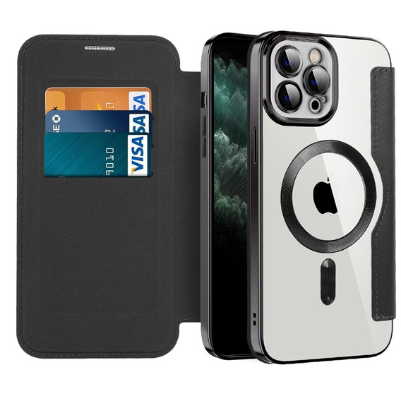 Klopové pouzdro pro iPhone 11 Pro Max, RFID Wallet MagSafe CamShield, černé