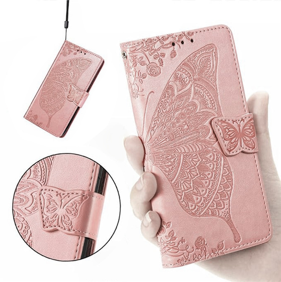 Klopové pouzdro pro Realme 14 5G / Realme 14T 5G, Butterfly, růžové rose gold