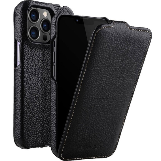 MELKCO flipové pouzdro pro iPhone 14 Pro Max, kožené, flipové, černé