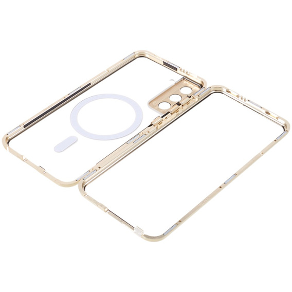 Magnetické pouzdro Dual Glass MagSafe pro Samsung Galaxy S22, zlaté