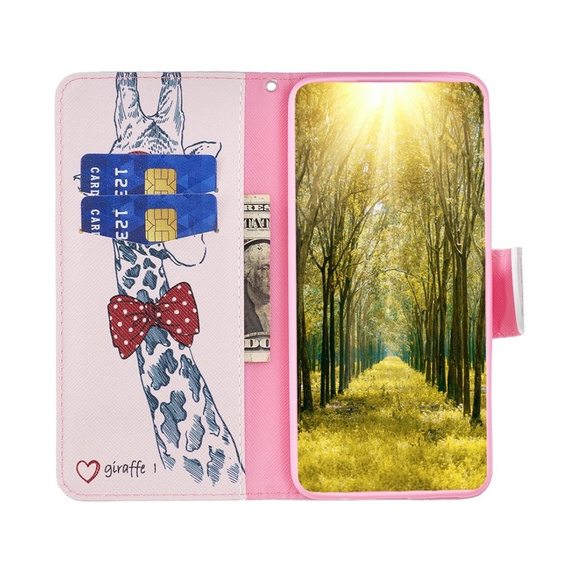 Klopové pouzdro pro Motorola Moto G54 5G, Wallet, giraffe, růžové