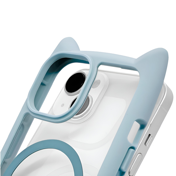 Pouzdro pro iPhone 13 / iPhone 14, pro MagSafe, Cute Cat, modré + sklo na displej