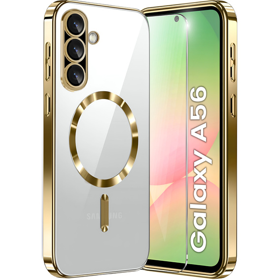 Pouzdro pro Samsung Galaxy A56, Electro MagSafe, zlaté + sklo na displej