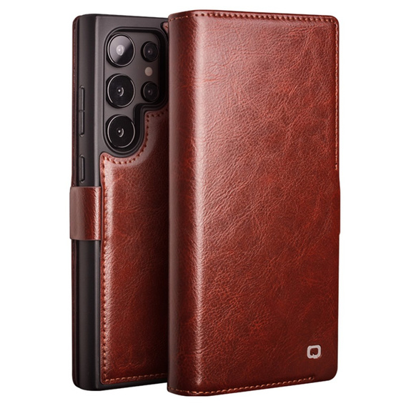 Flipové pouzdro pro Samsung Galaxy S25 Ultra, QIALINO Leather Wallet, tmavě hnědá
