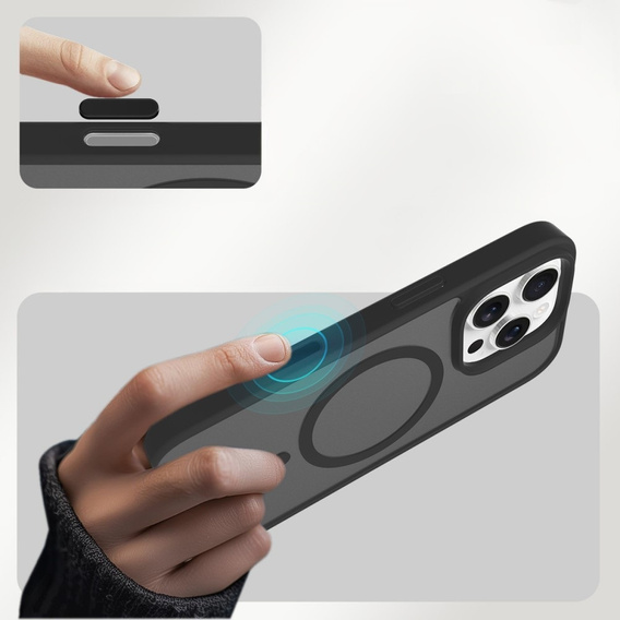 Pouzdro ERBORD MagSafe pro iPhone 16 Pro, Matte Case, aktivní tlačítko, matný / černý