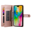 Klopové pouzdro pro iPhone 16 Pro Max, Wallet Zipper Pocket, růžové