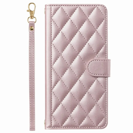 Pouzdro s klopou pro Samsung Galaxy A16, Rhombus Crossbody Leather, růžové rose gold