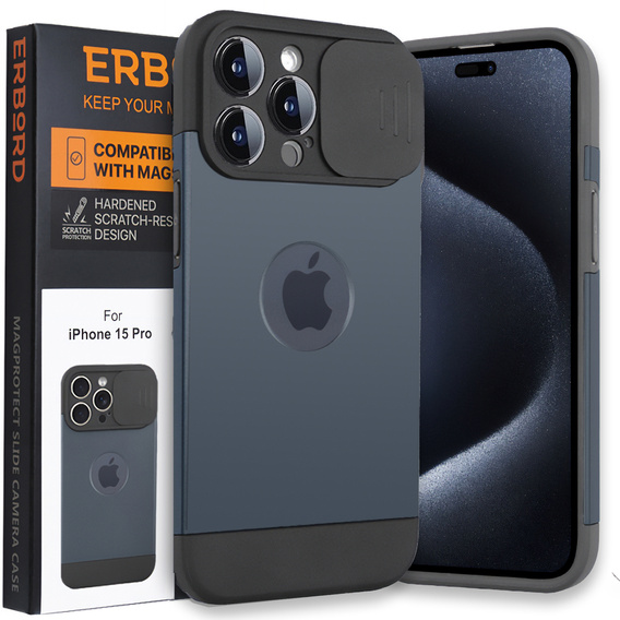 Pouzdro pro iPhone 15 Pro, ERBORD MagProtect Slide Camera, titanově modrá