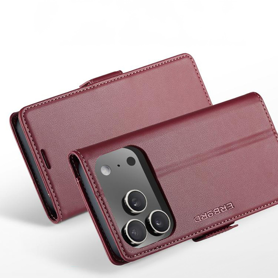 ERBORD Lesklé pouzdro Litchi, flipová peněženka pro iPhone 17 Pro Max