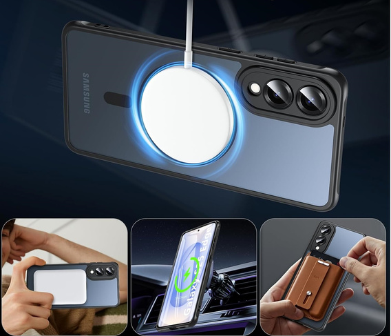 Pouzdro pro Samsung Galaxy S25 Edge, Kickstand Matt Case, pro MagSafe, černé + sklo na displej