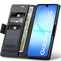 Pouzdro pro Samsung Galaxy A17 5G, ERBORD Glossy Litchi, flipová peněženka, černé