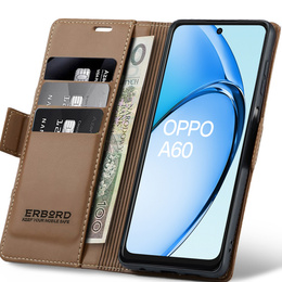 Pouzdro pro Oppo A60, ERBORD Glossy Litchi, flipová peněženka, hnědé