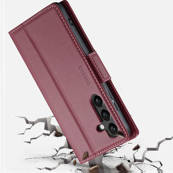 Pouzdro pro Samsung Galaxy S24, ERBORD Glossy Litchi, flipová peněženka, červené