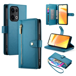 Klopové pouzdro pro Oppo Reno 13 5G, Wallet Zipper Pocket, modré