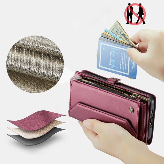 Klopové pouzdro pro Samsung Galaxy A17 5G, peněženkové pouzdro se zámkem a popruhy - červené