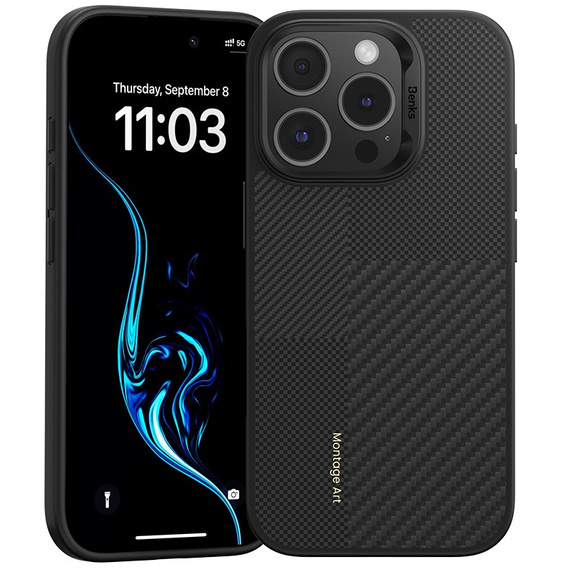 Pouzdro BENKS Kevlar pro iPhone 16 Pro, pro MagSafe, Carbon Fiber, černé