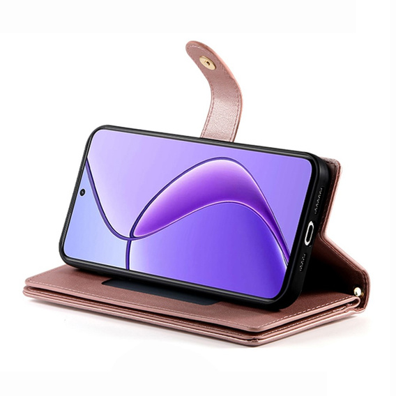 Klopové pouzdro pro Realme 14 Pro+ 5G, Wallet Zipper Pocket, růžové