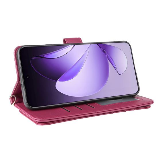 Flipové pouzdro pro Oppo Reno 13 Pro 5G, Crossbody Leather Wallet, kaštanové