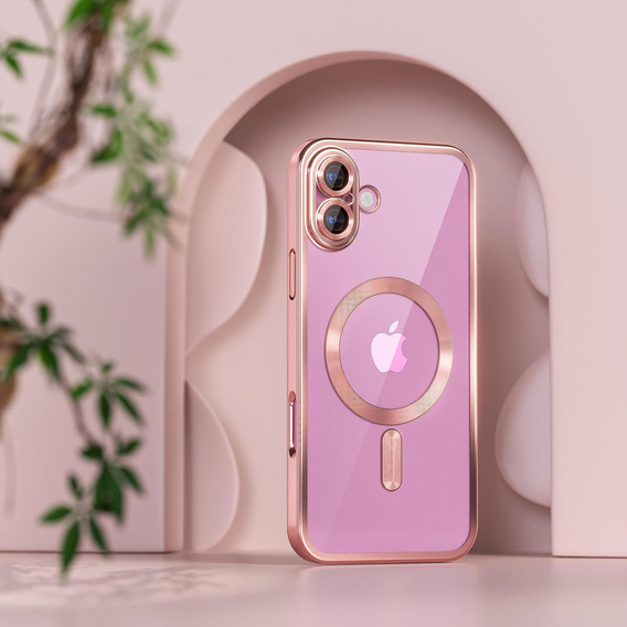 Pouzdro pro iPhone 16 Plus, Electro MagSafe, růžové + sklo na displej