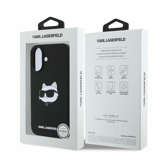 Pouzdro Karl Lagerfeld Silicone Choupette Head Print pro iPhone 16