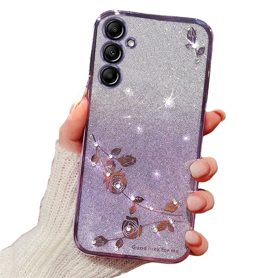 Pouzdro pro Samsung Galaxy A55 5G, Glitter Flower, růžové rose gold
