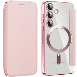 Klopové pouzdro pro Samsung Galaxy S24, RFID Wallet MagSafe CamShield, růžové