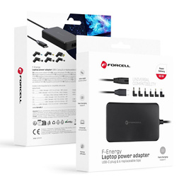 Univerzální napájecí adaptér pro notebook Forcell E856 USB-C 90 W s vyměnitelnými koncovkami
