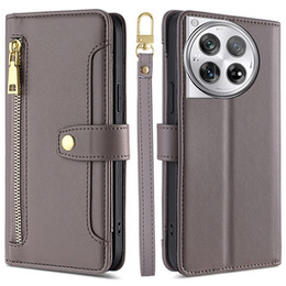 Klopové pouzdro pro OnePlus 12 5G, Wallet Zipper Pocket, šedé