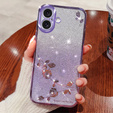 Pouzdro pro iPhone 16, Glitter Flower, fialové