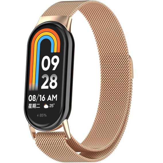 Milánský náramek s pouzdrem pro Xiaomi Smart Band 10 / 9 / 8, růžové zlato