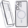 Magnetické pouzdro Dual Glass MagSafe pro Samsung Galaxy S21 Ultra, stříbrné
