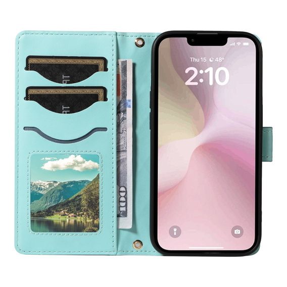 Pouzdro s klopou pro iPhone 16E, Rhombus Crossbody Leather, zelené