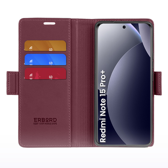 Pouzdro s klopou ERBORD Glossy Litchi pro Xiaomi Redmi Note 15 Pro Plus 5G / Poco M8 Pro 5G