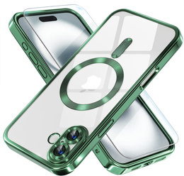 Pouzdro pro iPhone 16, Electro MagSafe, zelené + sklo na displej