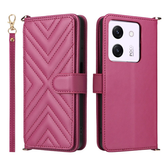 Flipové pouzdro pro Xiaomi Poco M7 Pro 5G, Crossbody Leather Wallet, kaštanové