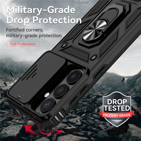 Pancéřové pouzdro s podstavcem a krytem objektivu pro Samsung Galaxy S26, černé